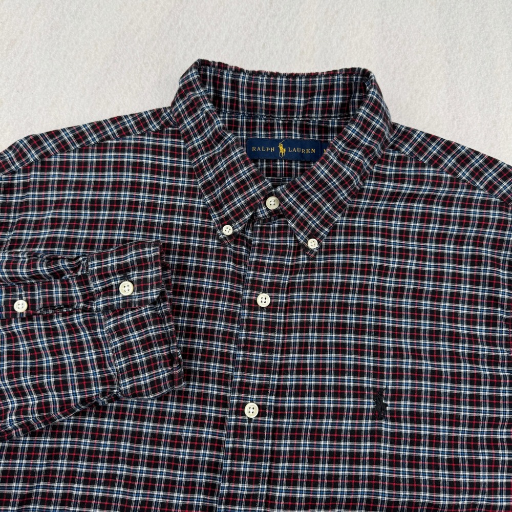 Ralph Lauren Mens XL Long Sleeve Button Down Black/Red Plaid Preppy Casual